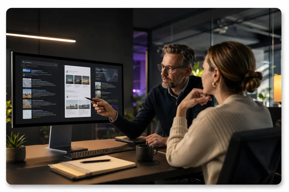 Search specialists reviewing AI-assisted discovery results
